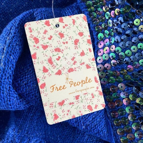 Free People Cardigan Sweater‎ Medium Sequins Iridescent Blue NWT CJ-1459 - Picture 7 of 11